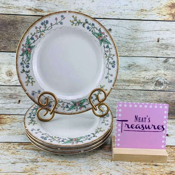 Farberware WELLESLEY 486 Pink Blue Floral Design Gold Salad Luncheon Plate Set 4 - Picture 1 of 10